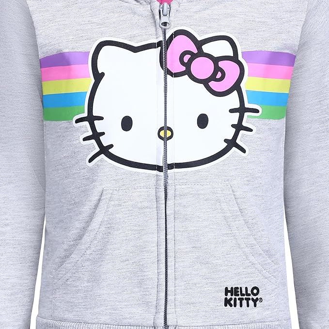 Hello Kitty Girls Zip Up Hoodie and Jogger Pants Set for Infant, Toddler, Little and Big Kids – Grey/Pink