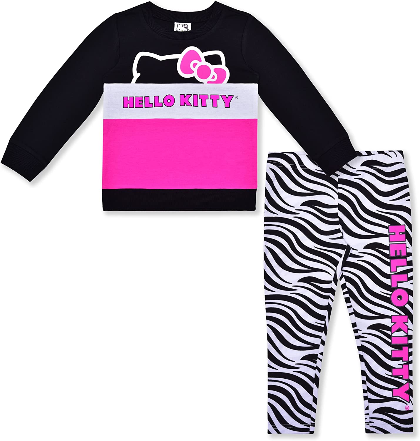 Hello Kitty Girls 2 Piece Sweatshirt and Legging Set for Toddler, Little and Big Girls - Pink/White/Black