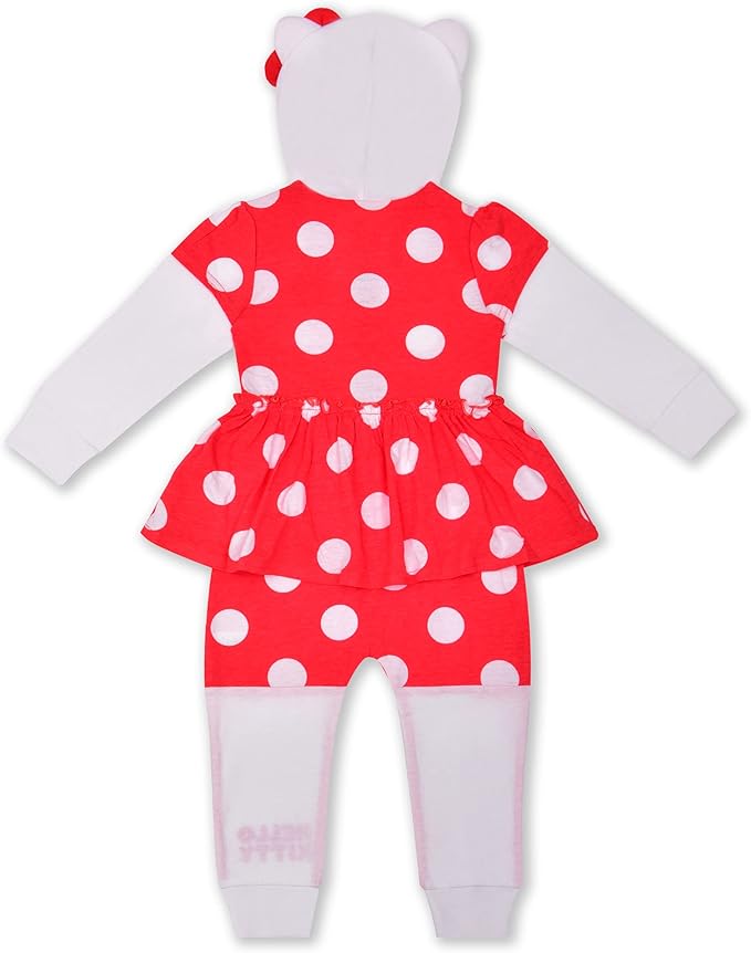 Hello Kitty Long Sleeve Zip Up Romper for Baby Girl and Toddler – Red/White