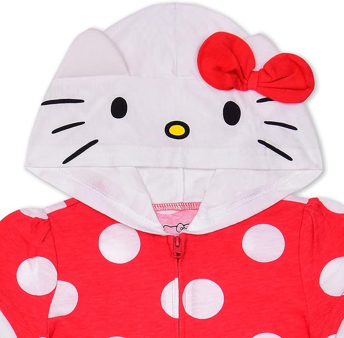Hello Kitty Long Sleeve Zip Up Romper for Baby Girl and Toddler – Red/White