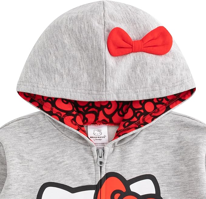 Hello Kitty Girls’ Zip Up Hoodie for Infant, Toddler, Little and Big Kids – Grey