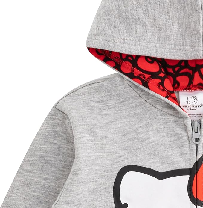 Hello Kitty Girls’ Zip Up Hoodie for Infant, Toddler, Little and Big Kids – Grey