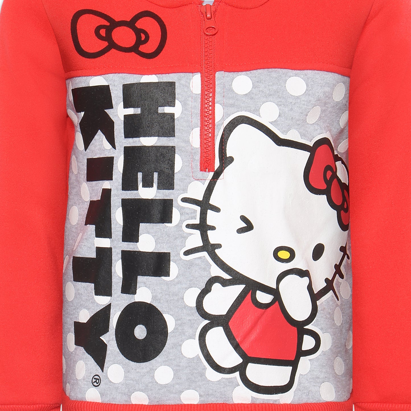 Hello Kitty Sanrio Girls Half Zip Up Hoodie for Toddlers, Little and Big Girls - Red or Pink