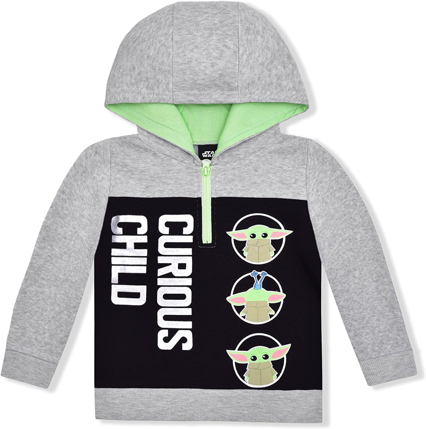 Star Wars Baby Yoda Boys’ Half Zip Up Hoodie for Infant, Toddler and Little Kids – Grey