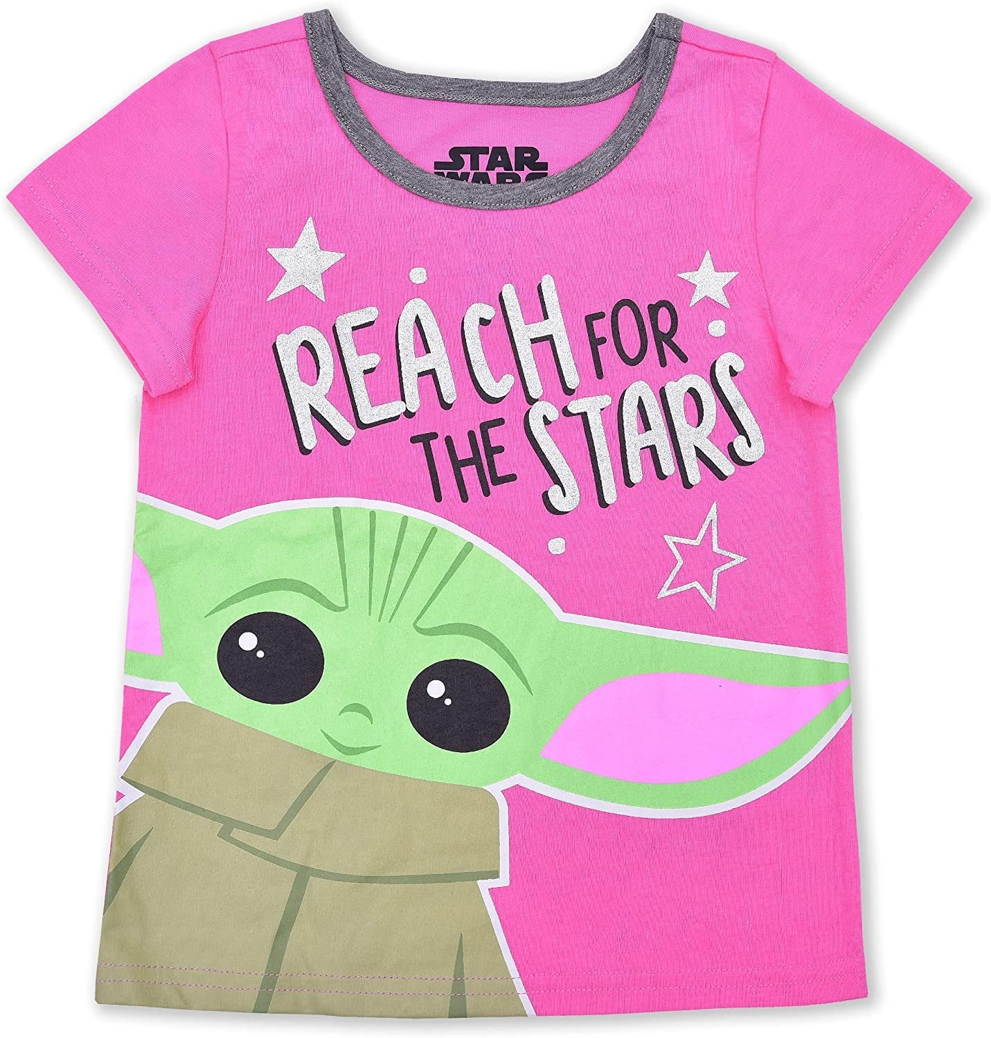 Star Wars Baby Yoda Girls’ T- Shirt and Short Set for Toddler and Little Kids – Pink/Grey