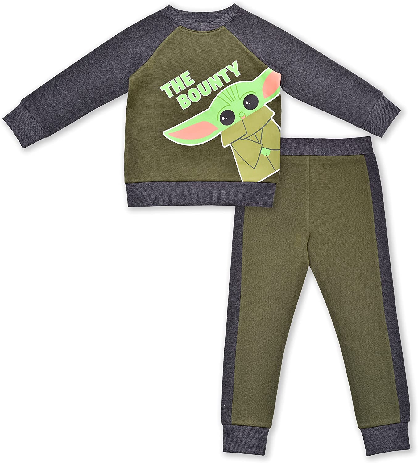 Star Wars Baby Yoda Boys’ Sweatshirt and Joggers Set for Toddlers and Little Kids – Green/Grey