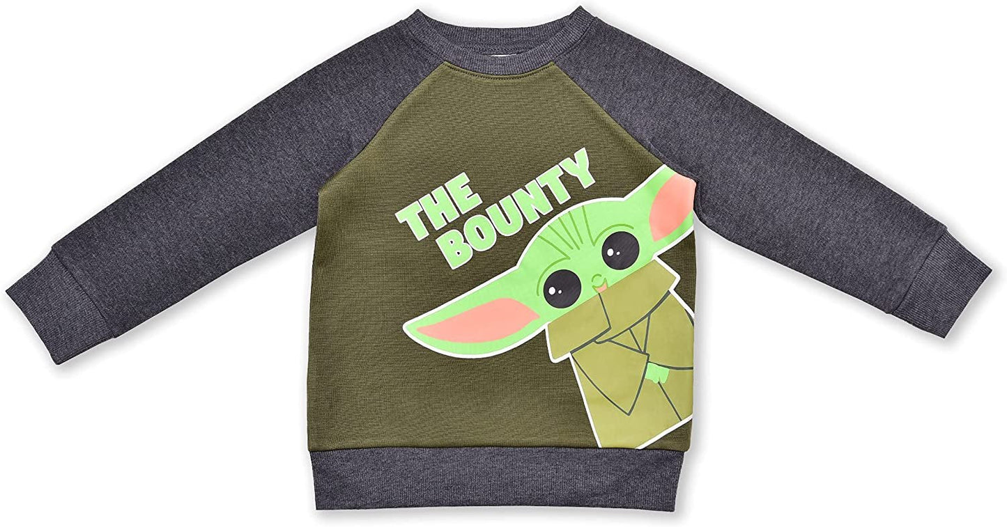 Star Wars Baby Yoda Boys’ Sweatshirt and Joggers Set for Toddlers and Little Kids – Green/Grey