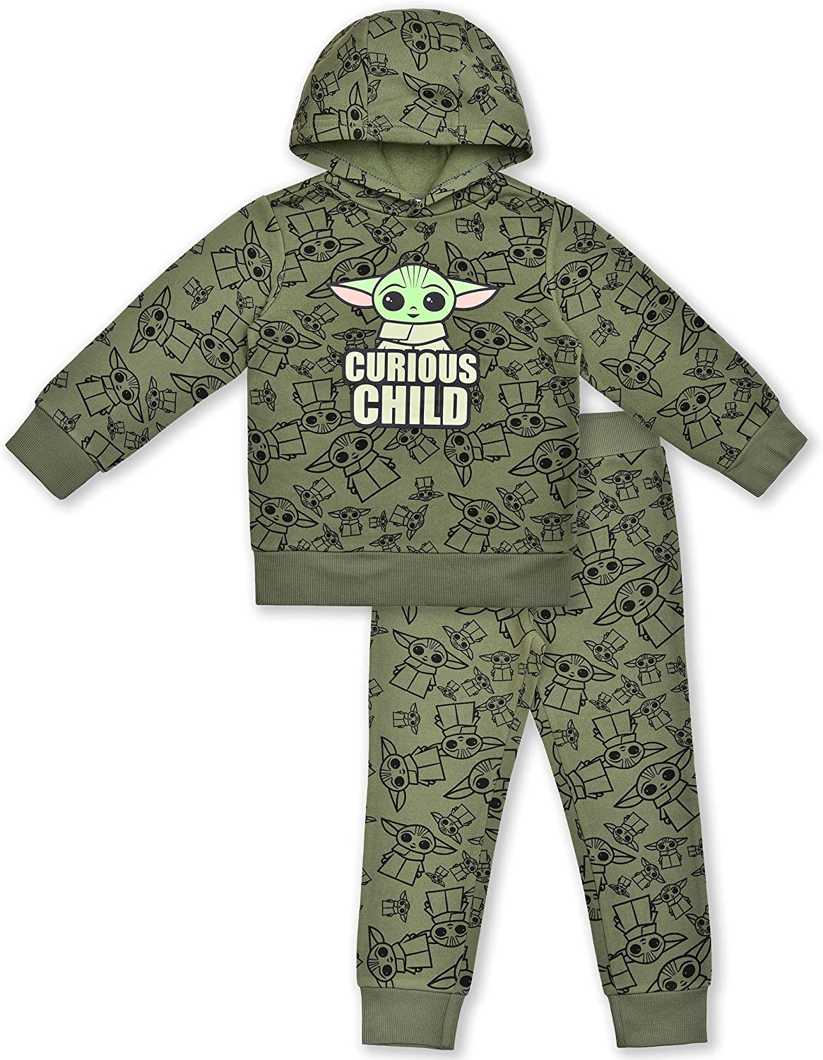 Star Wars The Mandalorian Baby Yoda Boys’ Hooded Sweatshirt and Jogger Set for Infant, Toddler and Little Kids – Green
