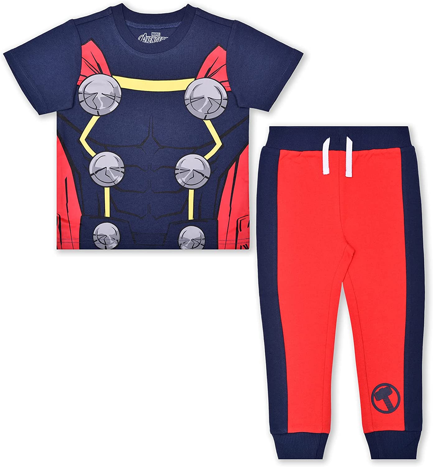 Marvel Avengers Boys’ Captain America, Thor, Hulk or Iron Man T-Shirt and Jogger Set for Toddler and Little Kids