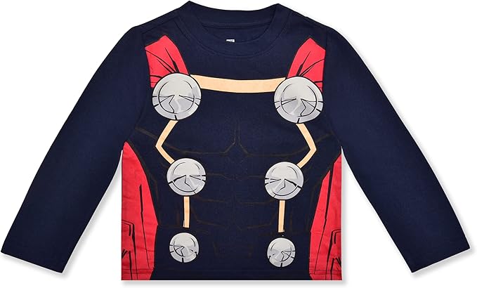 Marvel Avengers Boys’ Long Sleeve Shirt Costume and Jogger Set for Toddler and Little Kids – Blue/Navy/Red/Black/Green