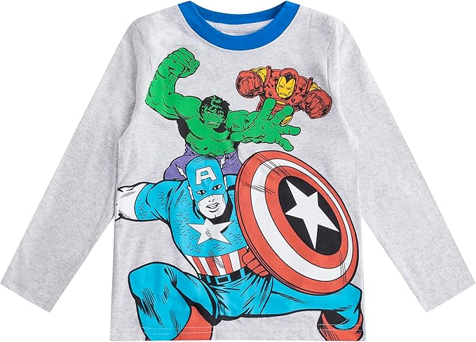 Marvel Avengers Boys Captain America, Ironman and Hulk Long Sleeve T-Shirt and Jogger Set for Toddler and Little Kids