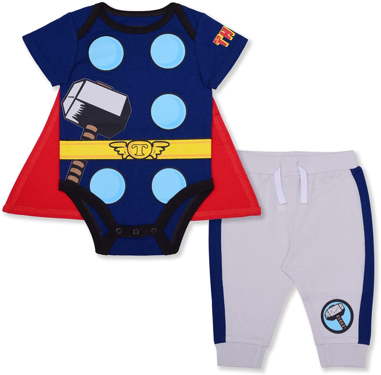 Marvel Avengers Boys’ Bodysuit and Jogger Set for Newborn and Infant –Blue/Navy/Red/Green/Black/Grey