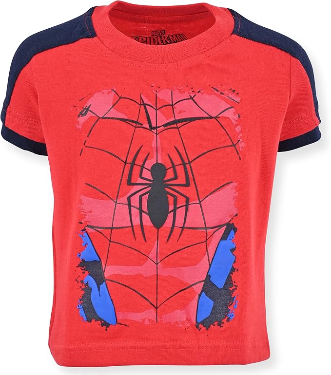 Marvel Spiderman 3 Pack Boys T-Shirts for Toddlers and Little Kids – Red/Black