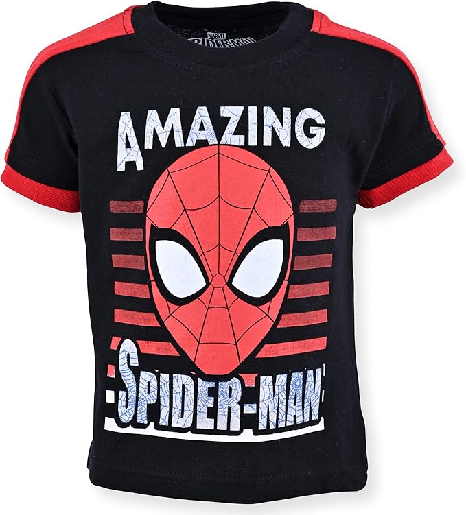 Marvel Spiderman 3 Pack Boys T-Shirts for Toddlers and Little Kids – Red/Black