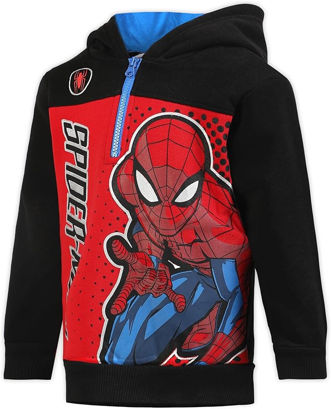 Marvel Spiderman Zip Up Hoodie for Toddler Boys and Big Kids – Black