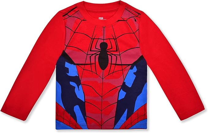 Marvel Spiderman Boys’ Long Sleeve Shirt and Jogger Pant Set for Toddlers – Red/Blue