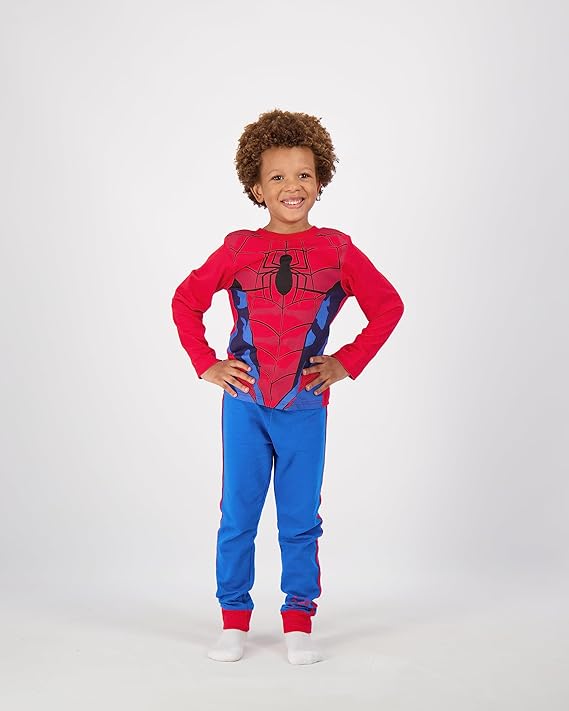 Marvel Spiderman Boys’ Long Sleeve Shirt and Jogger Pant Set for Toddlers – Red/Blue