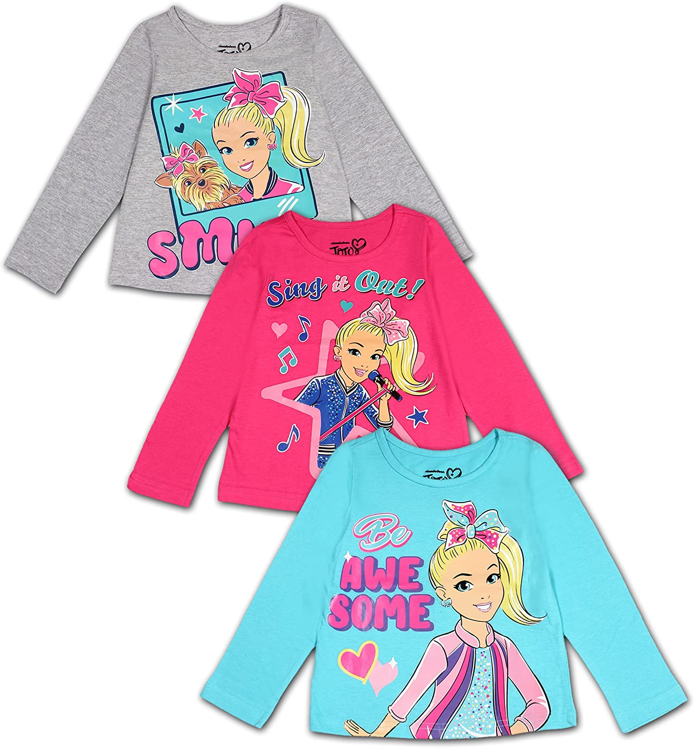 Nickelodeon Girl's 3-Pack Jojo Siwa Long Sleeve Graphic Tee Shirt