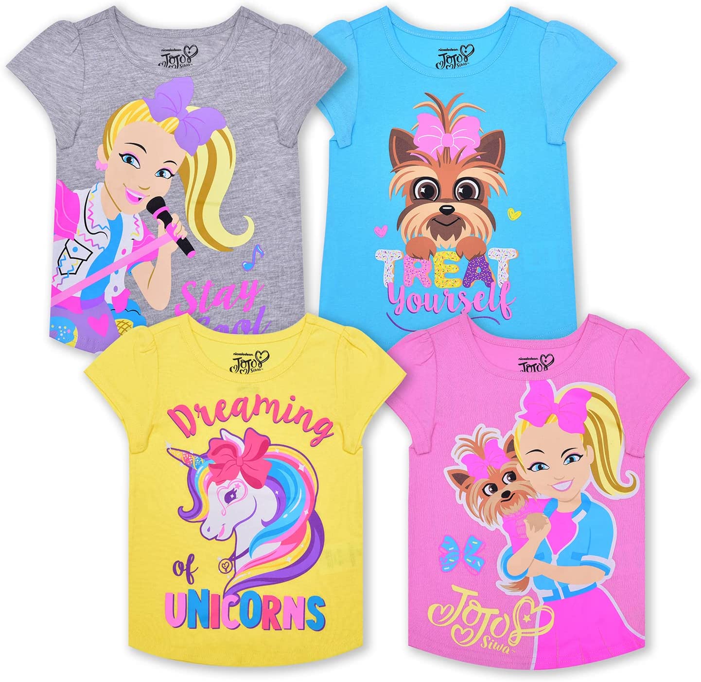 Nickelodeon Girl's 4 Pack Jojo Siwa Short Sleeve Tee Shirt Set