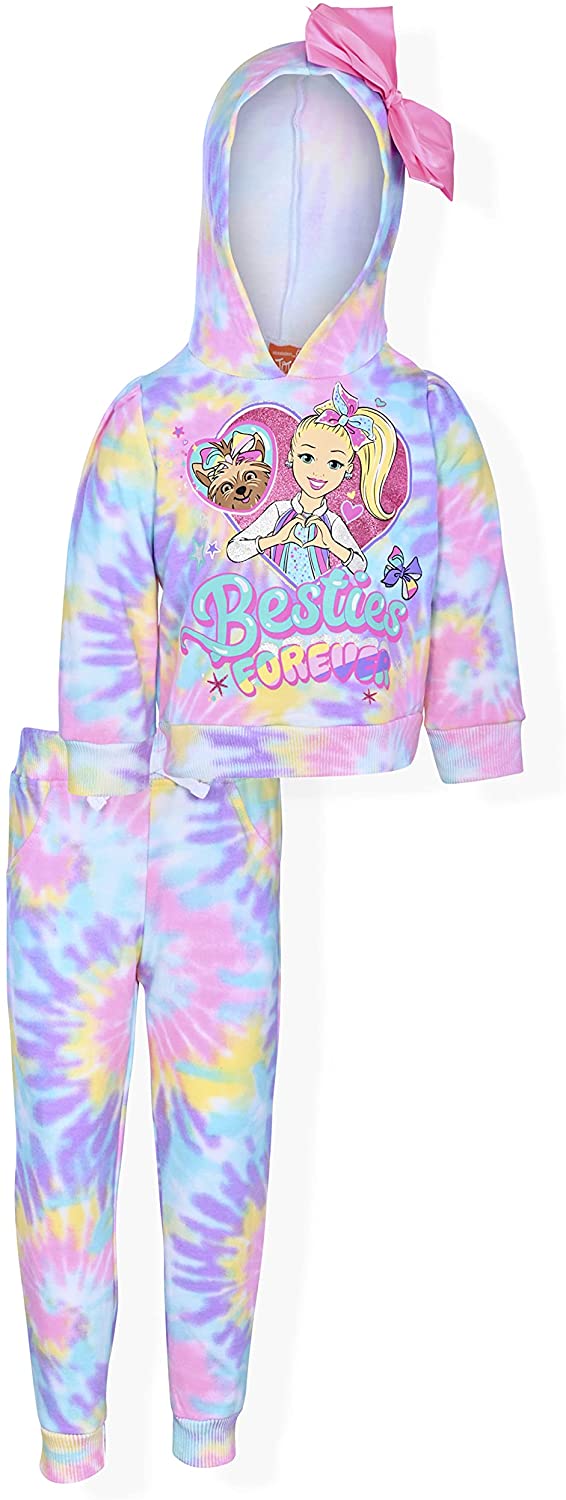 Nickelodeon Jojo Siwa Girls’ Hoodie with Bow and Jogger Set for Toddler and Little Kids – Multicolor