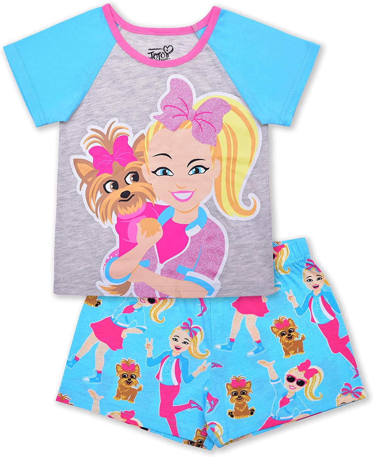 Nickelodeon Jojo Siwa Girls’ T-Shirt and Short Set for Toddler and Little Kids – Blue/Grey
