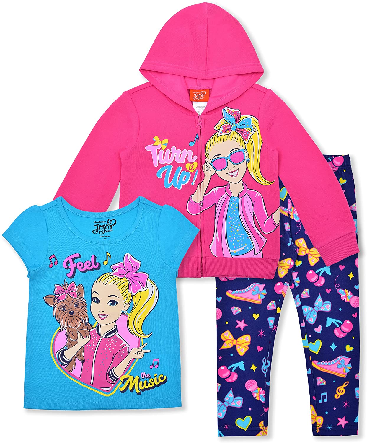 Nickelodeon Jojo Siwa Girls’ T-Shirt, Zip Up Hoodie and Legging Set for Toddler and Little Kids – Pink/Blue/Navy