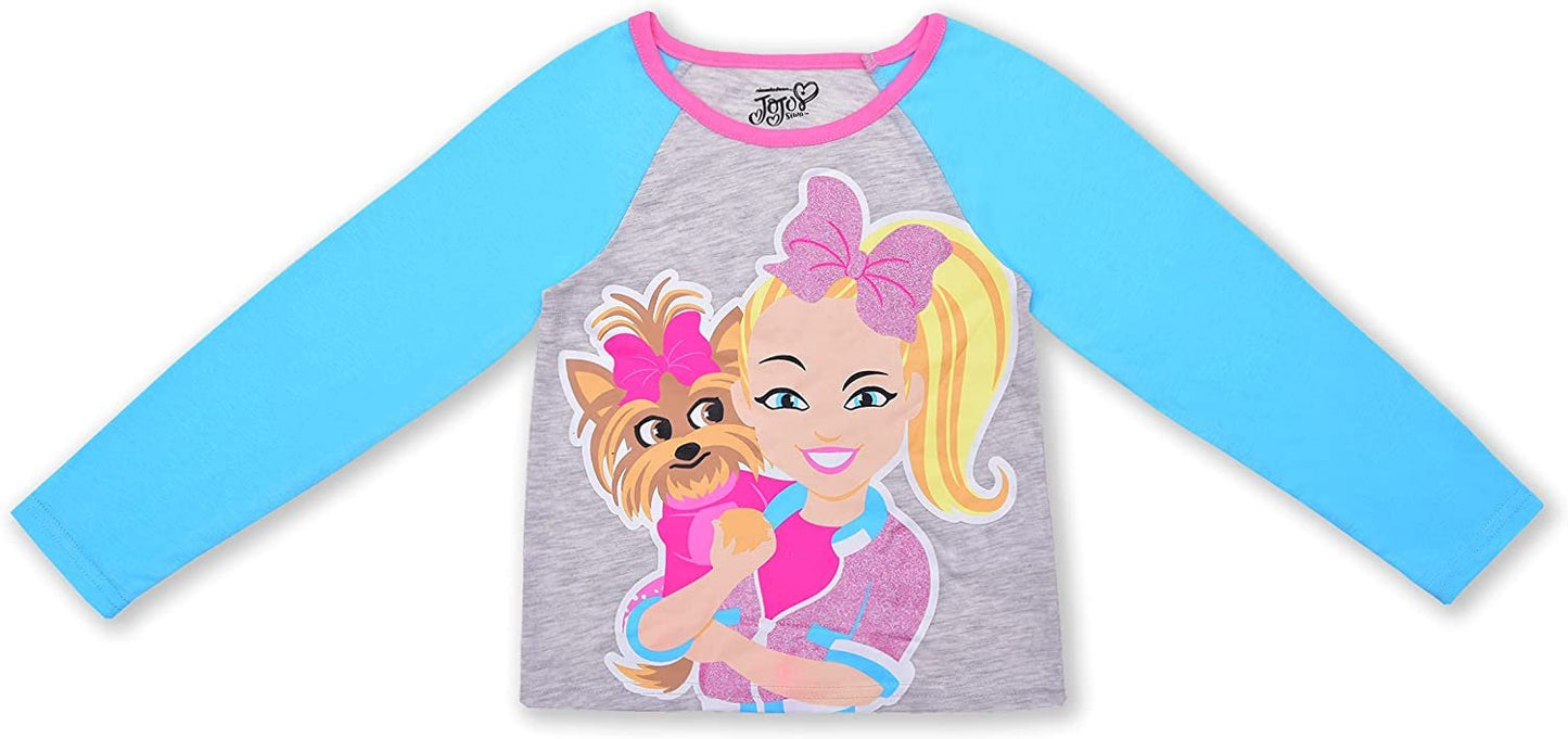 Nickelodeon Jojo Siwa Girls’ Long Sleeve Shirt and Jogger Set for Toddler and Little Kids – Blue/Grey