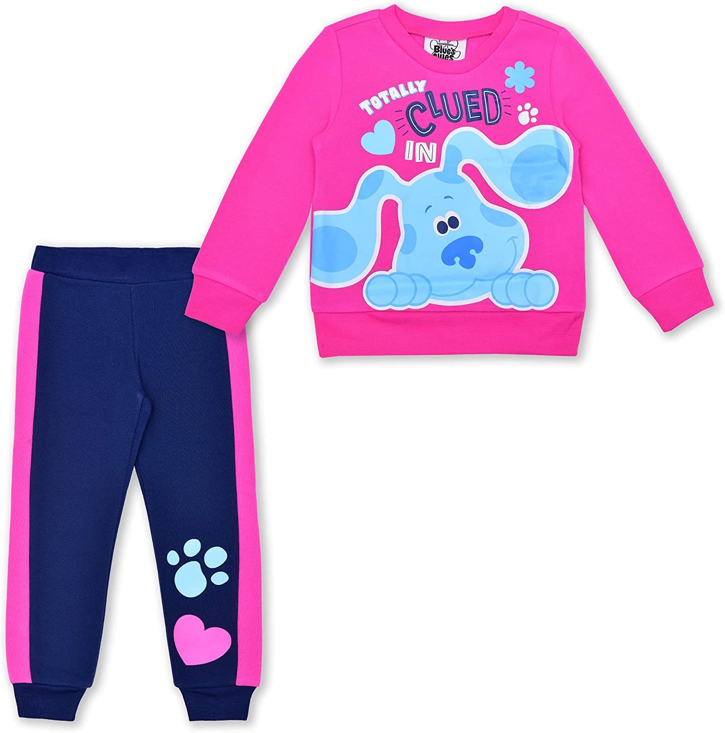 Nickelodeon Blue’s Clues & You Girls’ Long Sleeve Shirt and Jogger Pant Set for Infant and Toddler – Navy/Pink