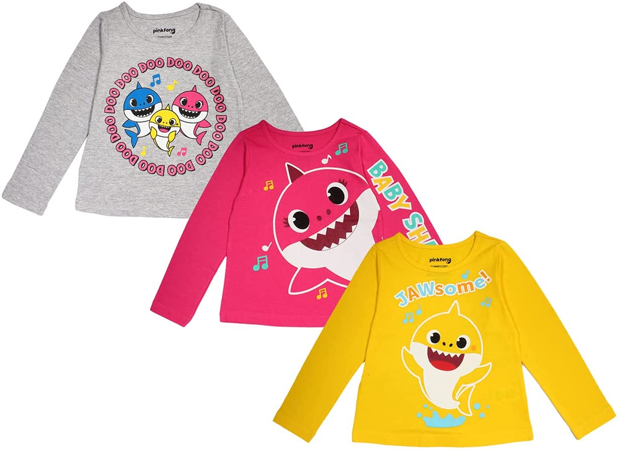 Nickelodeon Girl's 3-Pack Baby Shark Long Sleeve Graphic Tee Shirt