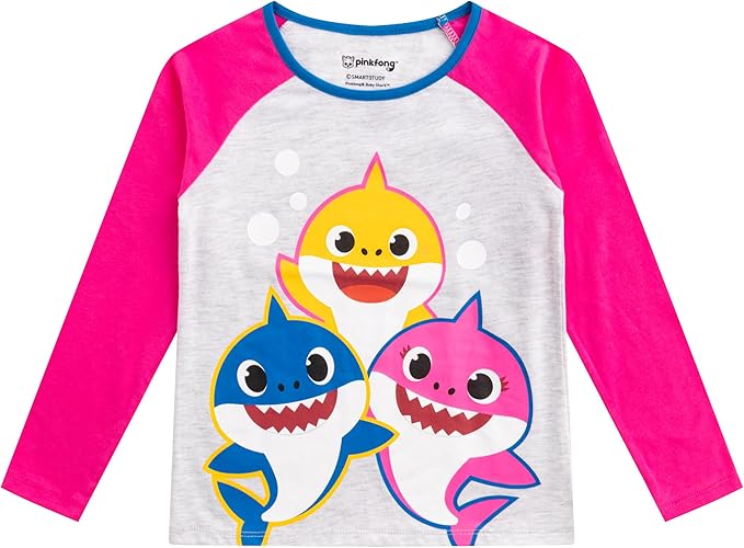 Nickelodeon Baby Shark Girls’ Long Sleeve Shirt and Jogger Set for Infant, Toddler and Little Kids – Pink/Grey