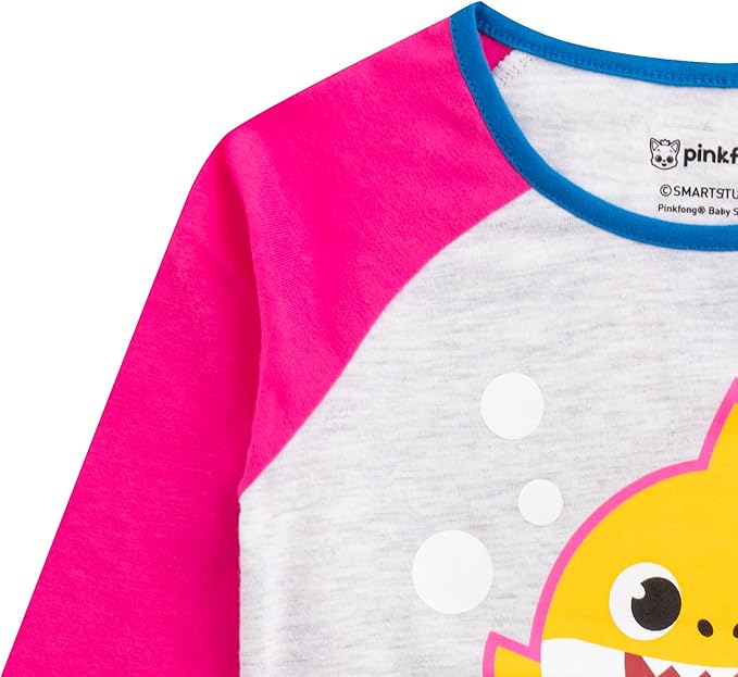 Nickelodeon Baby Shark Girls’ Long Sleeve Shirt and Jogger Set for Infant, Toddler and Little Kids – Pink/Grey