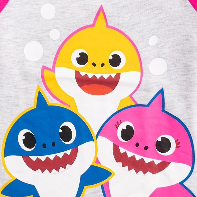 Nickelodeon Baby Shark Girls’ Long Sleeve Shirt and Jogger Set for Infant, Toddler and Little Kids – Pink/Grey