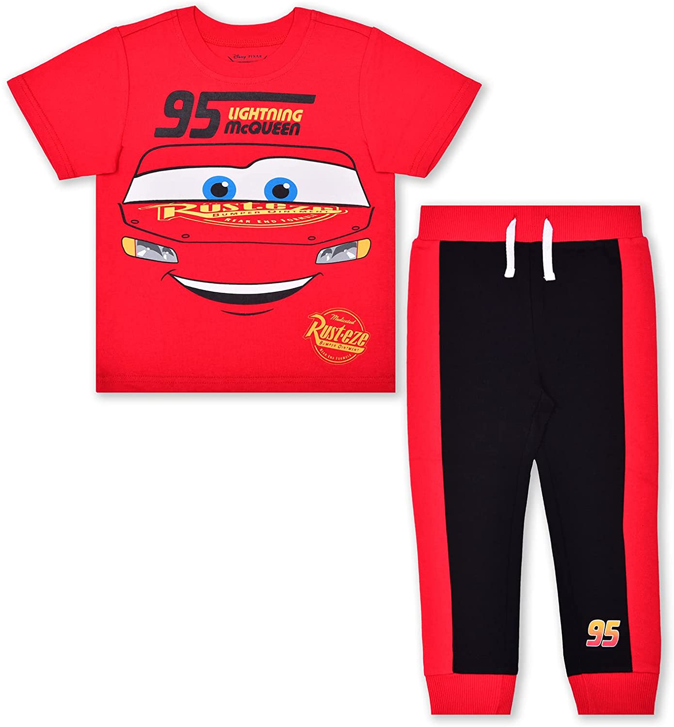 Disney Cars Boys T-Shirt and Jogger Set for Toddler and Little Kids – Red/Black