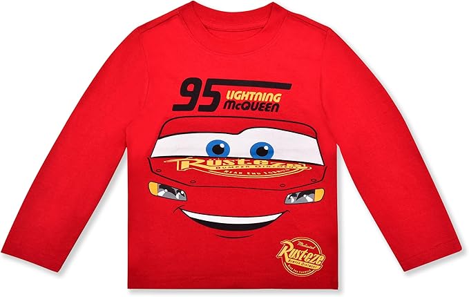 Disney Cars Boys’ Long Sleeve Shirt Costume and Jogger Set for Toddler and Little Kids – Red/Black