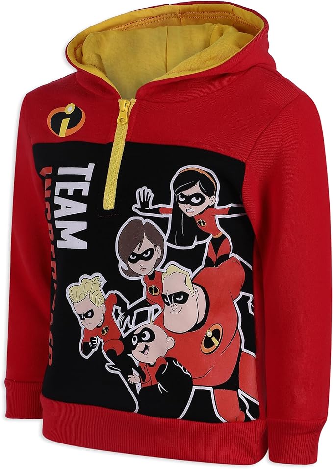Disney The Incredibles Boys Half Zip Up Hoodie for Toddler and Little Kids – Red
