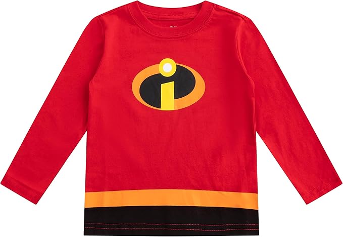 Disney The Incredibles Boys’ Long Sleeve Shirt and Jogger Pants Set for Toddler and Little Kids – Red/Black