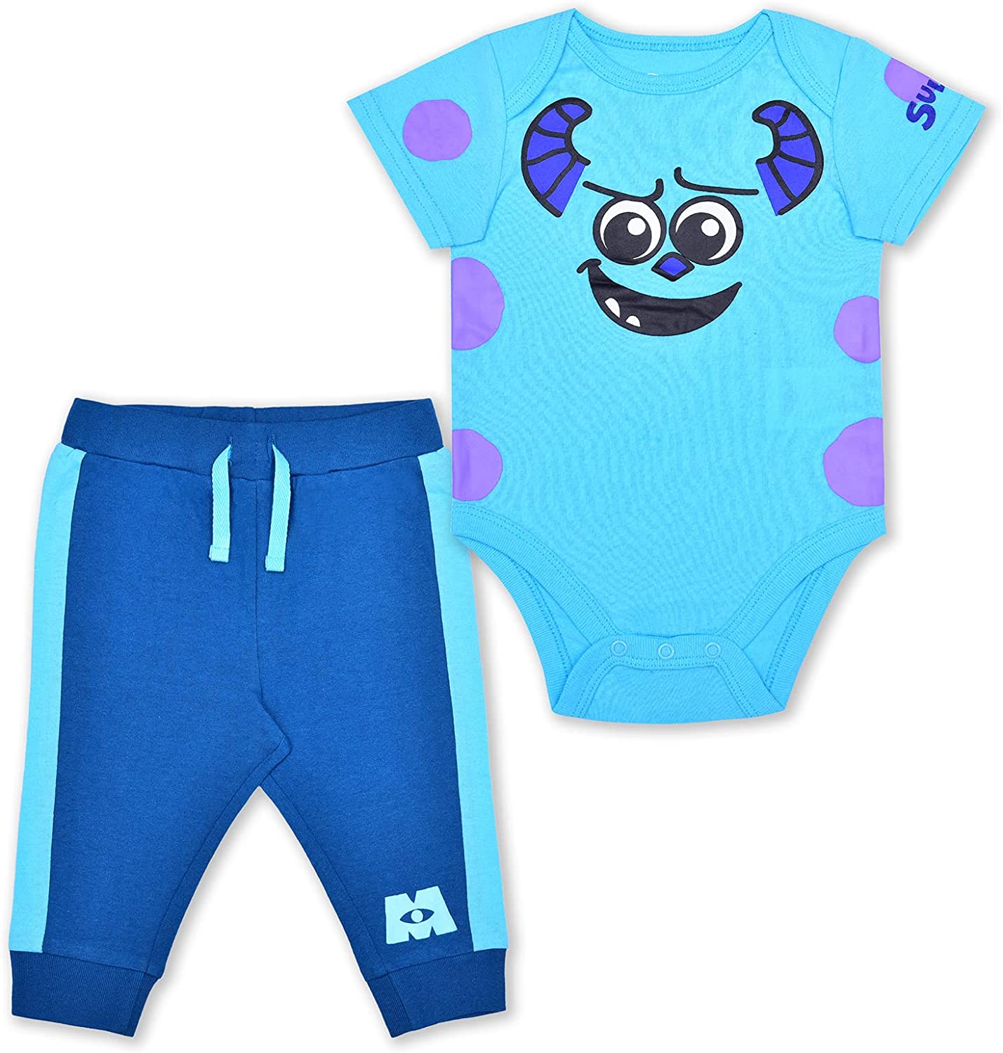 Disney Monsters Inc Boys’ Mike or Sully Short Sleeve Bodysuit and Jogger Pants Set for Newborn and Infant