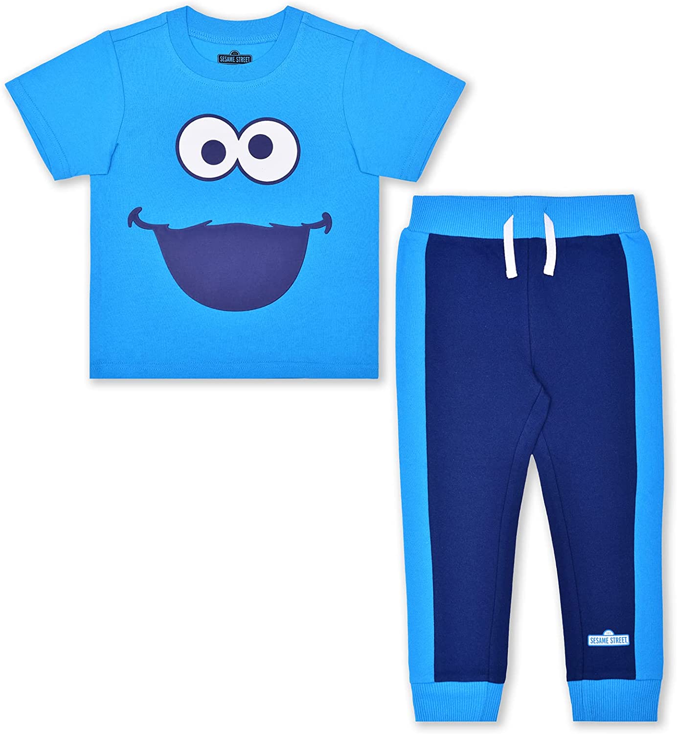 Sesame Street Elmo or Cookie Monster Boys’ T-Shirt and Jogger Set for Infant and Toddler Kids – Blue/Navy or Red/Black