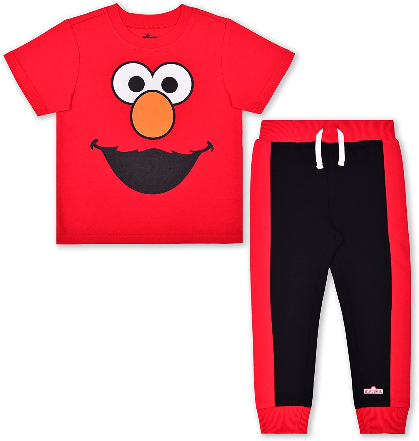 Sesame Street Elmo or Cookie Monster Boys’ T-Shirt and Jogger Set for Infant and Toddler Kids – Blue/Navy or Red/Black
