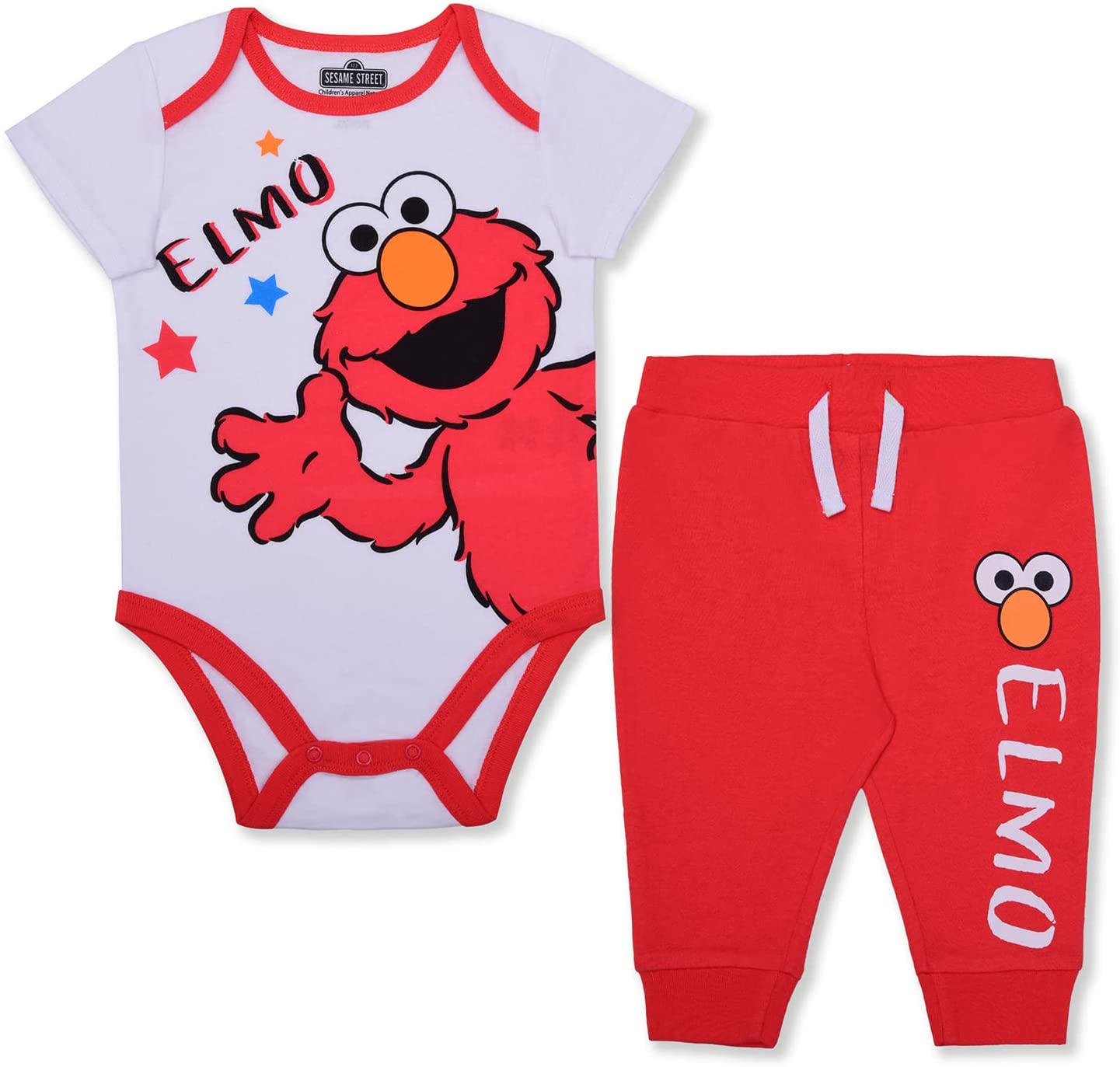 Sesame Street Boys’ Elmo Bodysuit and Jogger Set for Newborn and Infant – Red/White