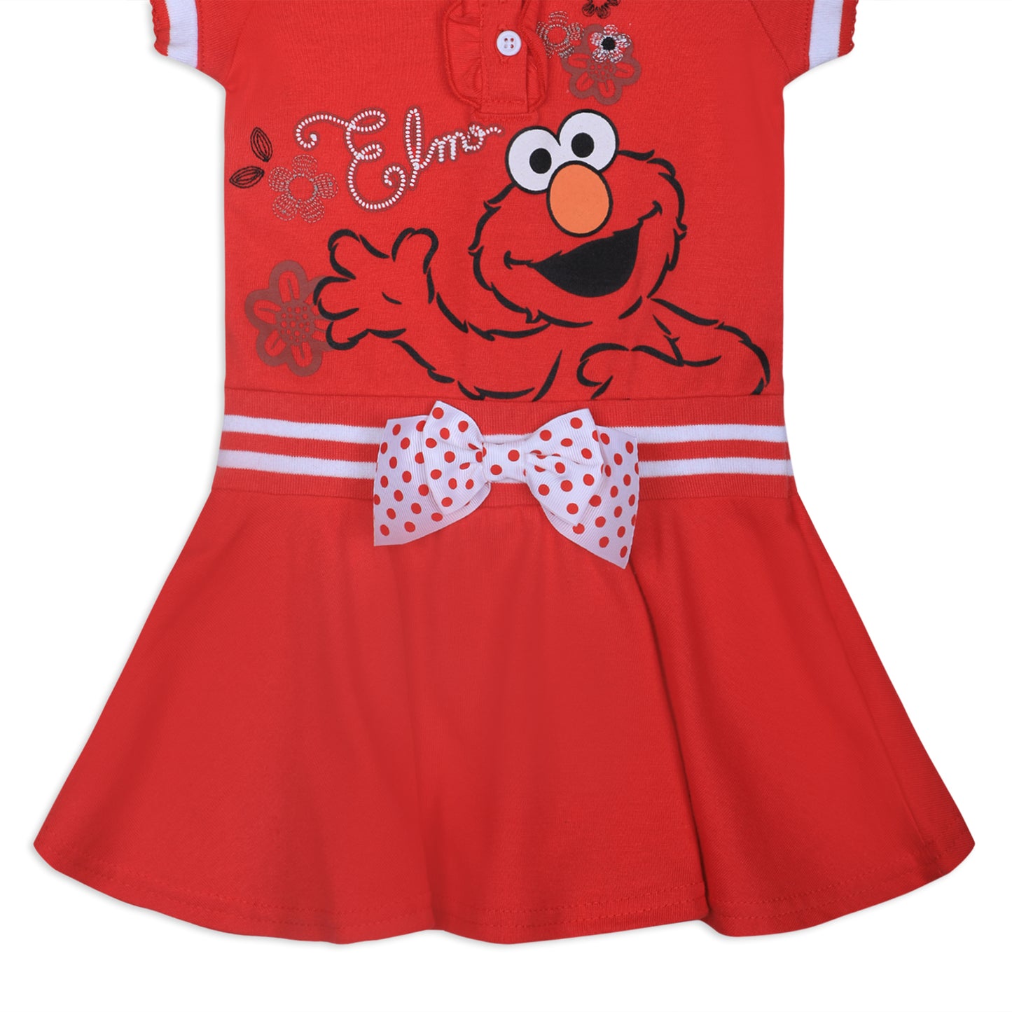 Sesame Street Elmo Girls’ Polo Dress for Infant and Toddler – Red/White