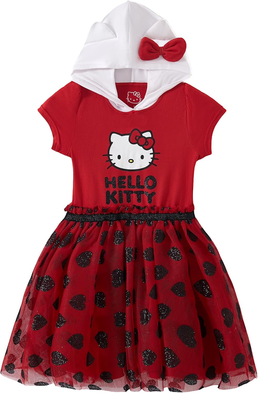 Sanrio Hello Kitty Girl Hooded Dress with Ears for Toddlers and Big Kids - Red