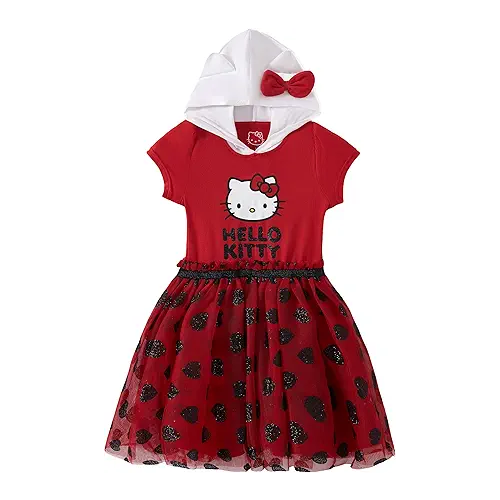 Sanrio Hello Kitty Girl Hooded Dress with Ears for Toddlers and Big Kids - Red