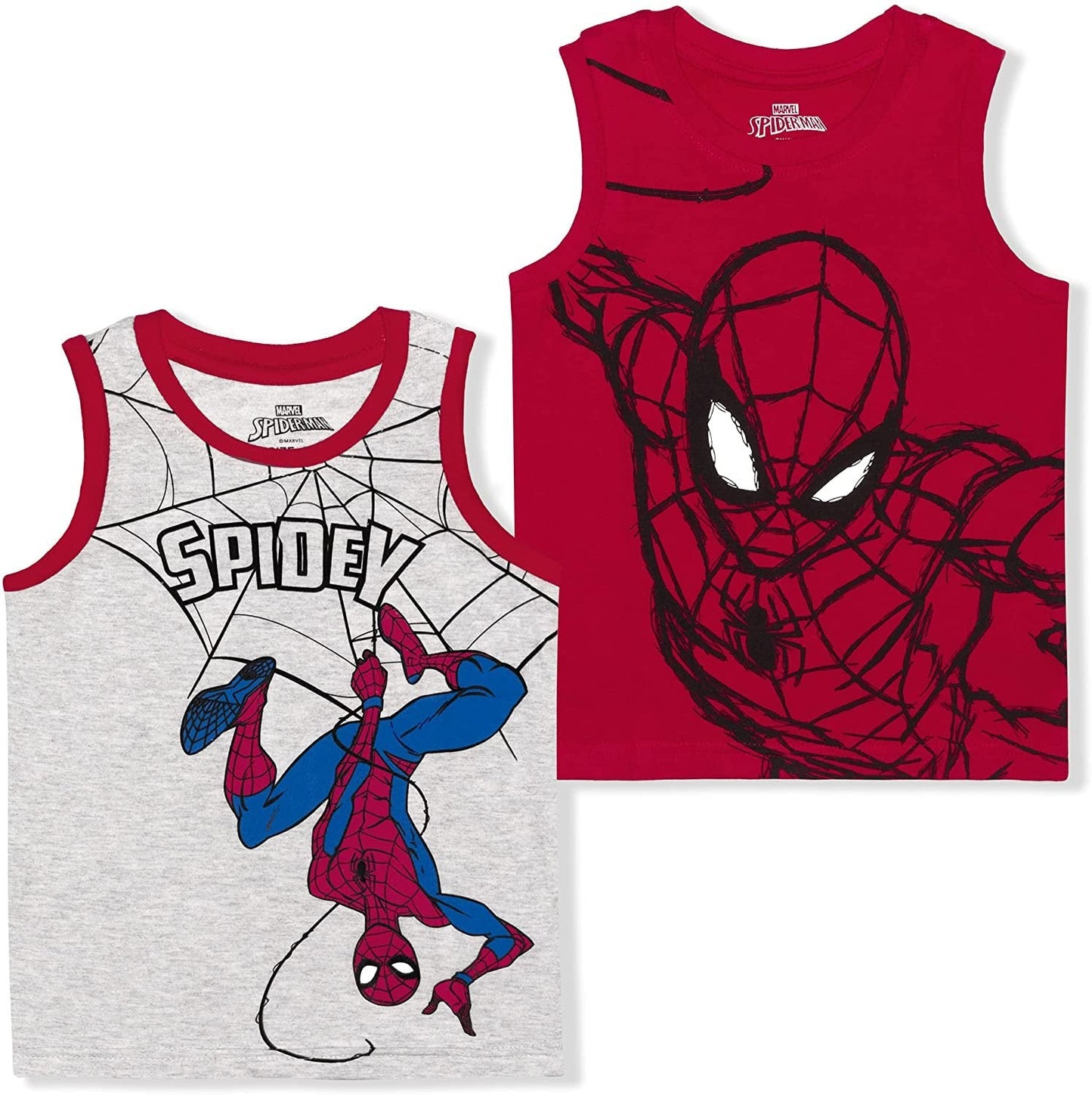 Marvel Spider-Man Boys 2 Pack Tank Top for Little Kids – Red/Grey