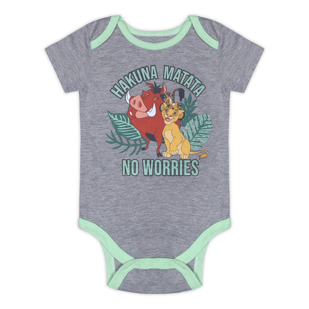 Disney Lion King Simba, Timon and Pumbaa Boys’ 5 Pack Bodysuits for Newborn and Infant – Yellow/Green/Grey