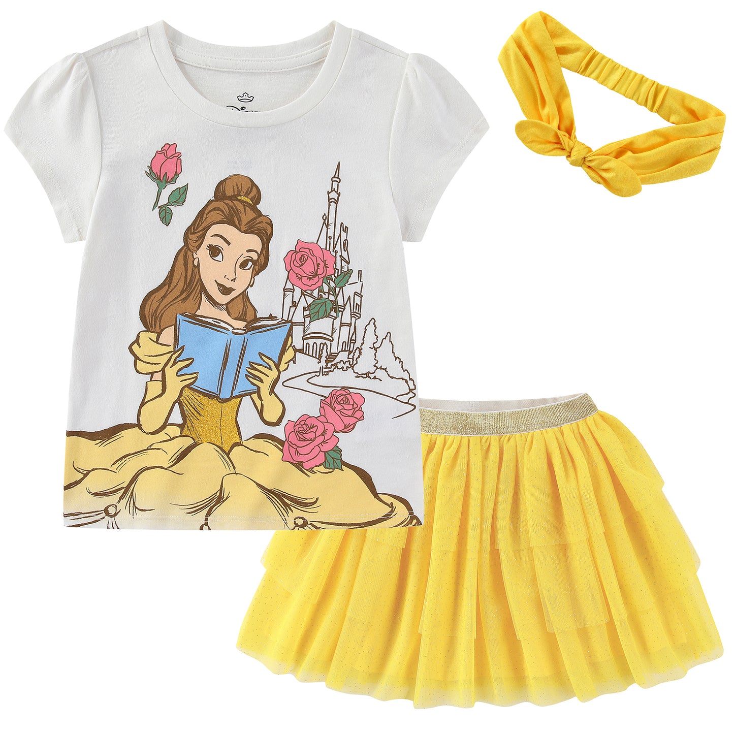 Disney Princess Short Sleeve Top and Tulle Skirt with Headband Set