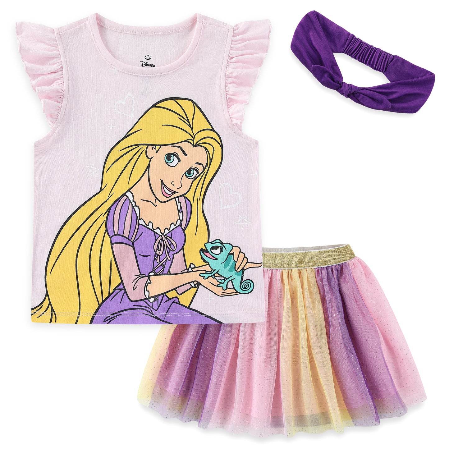 Disney Rapunzel Short Sleeve Top and Tulle Skirt with Headband Set