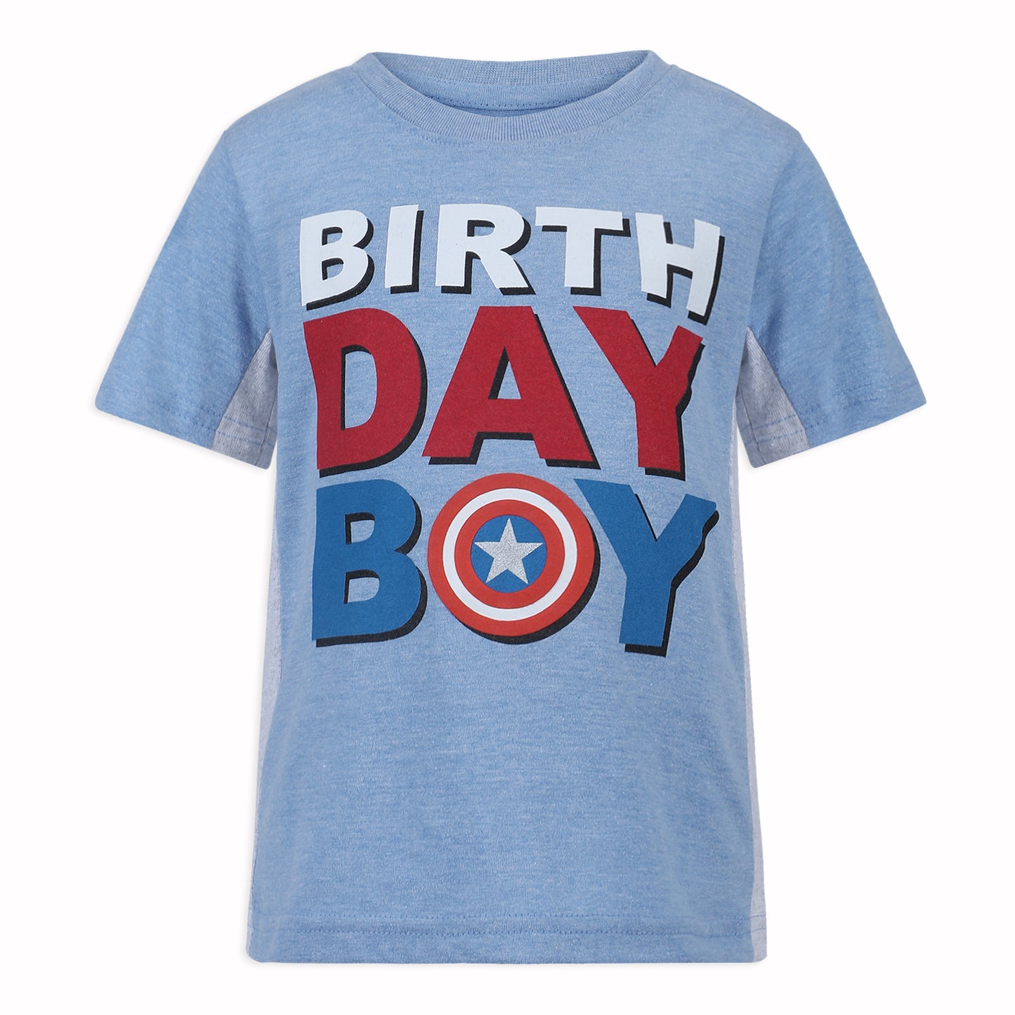 Marvel Avengers Boys’ Captain America Birthday T-Shirt for Toddler and Little Kids – Blue