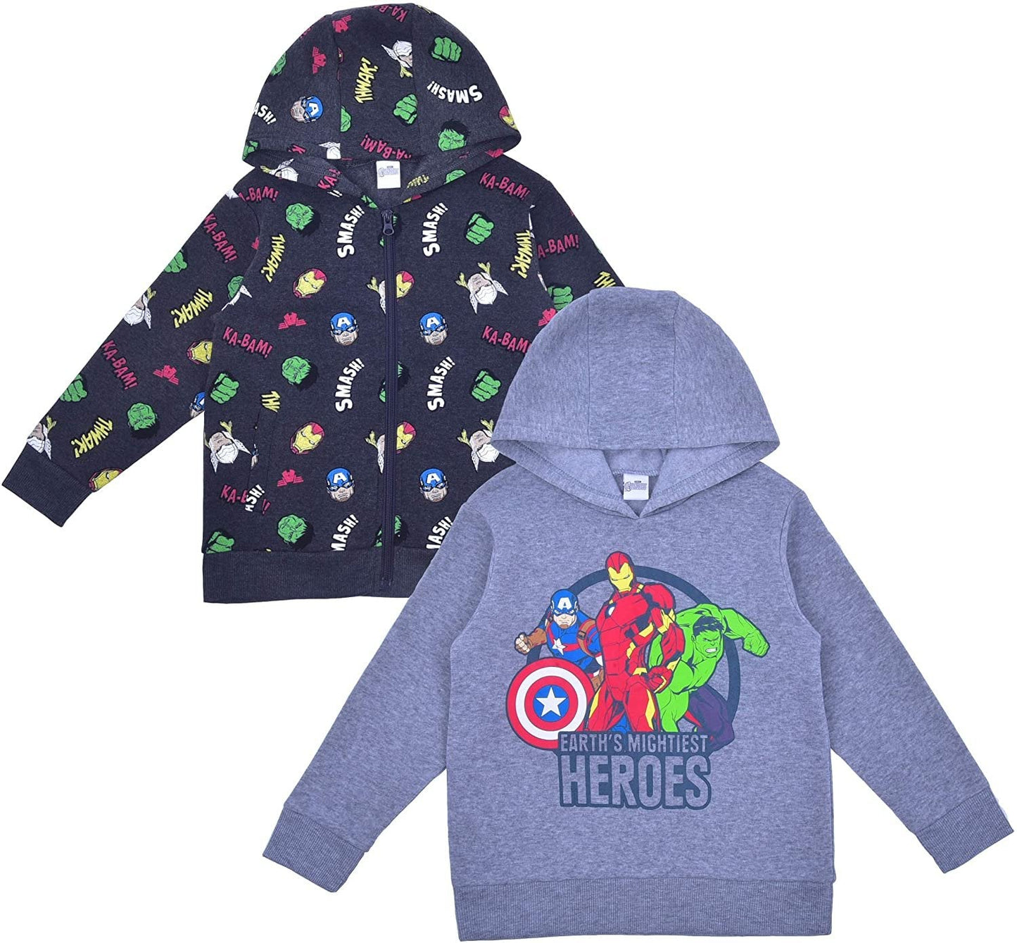 Marvel Avengers Iron Man, Hulk and Captain America Boys 2 Pack Hoodies for Toddler and Little Kids – Black/Grey