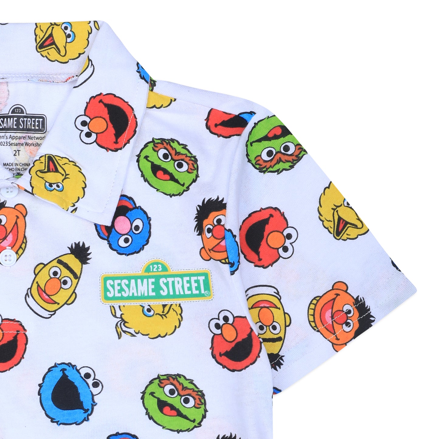 Sesame Street Boys’ Half Button Shirt for Infant and Toddler – White